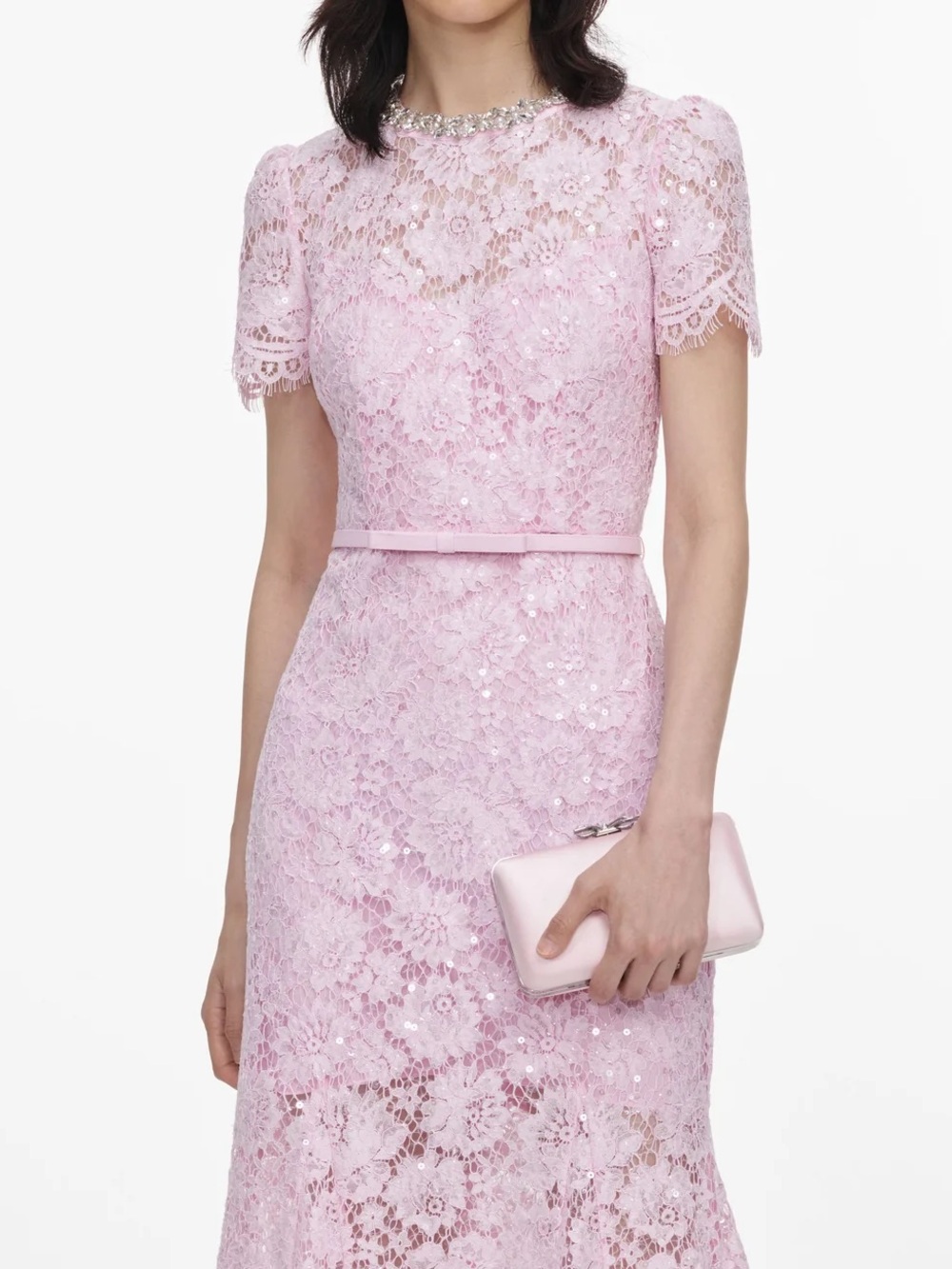 Self-Portrait Blush Pink Lace Midi Dress